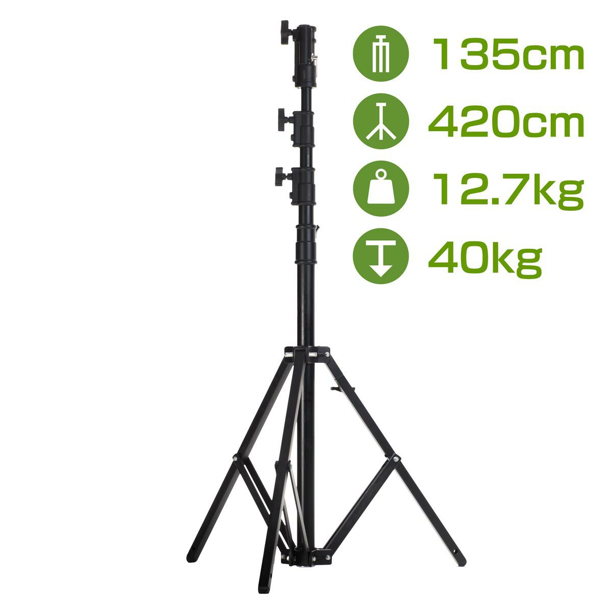 耐荷重40kgのスチール製ライトスタンド 最大高420cmPS-B307