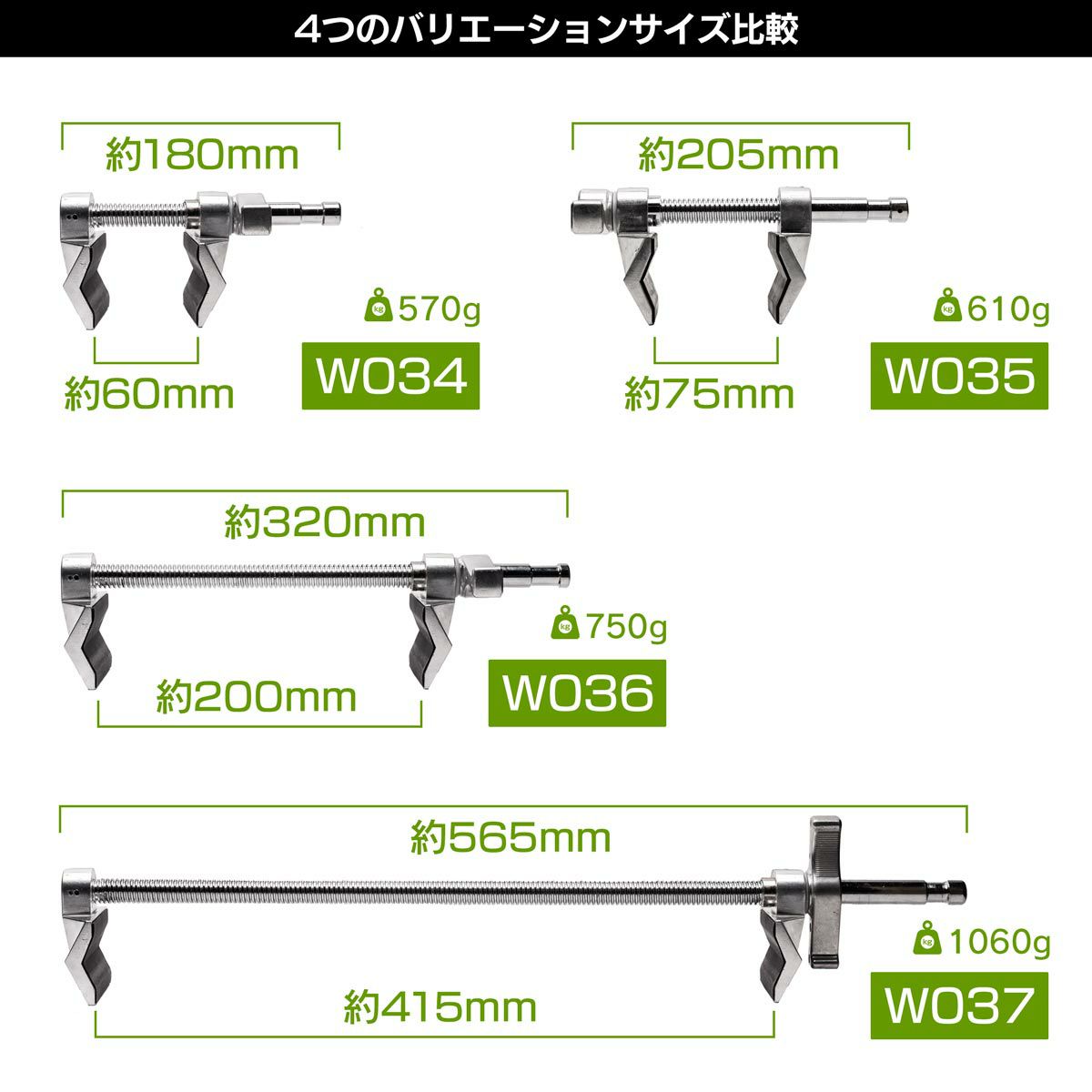 最大415mm厚までつかめる20インチエンドジョーズクランプW037